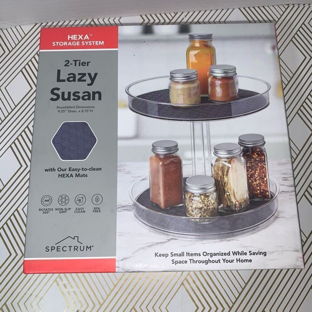 Spectrum Hex Storage System Two Tier Lazy Susan Organizer Rotates 9.25x8.75 New‎